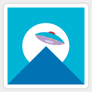 UFO AND MOON OVER THE MOUNTAIN Sticker
